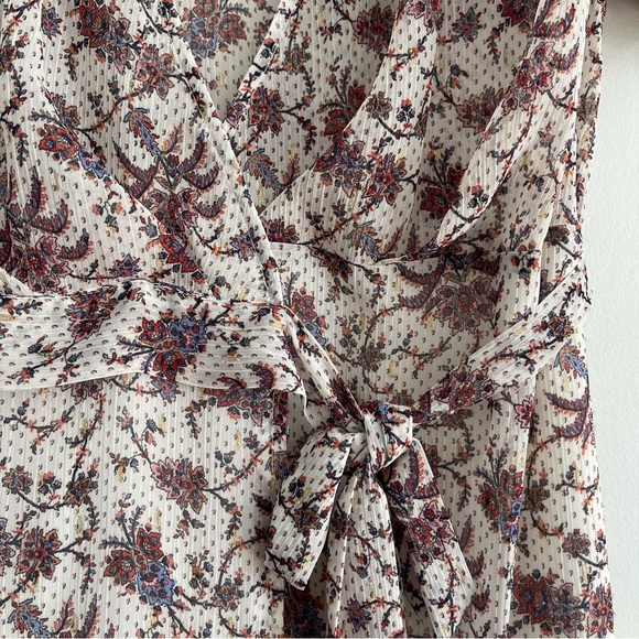 Morgan de Toi Floral Metallic Midi Wrap Dress with Tie and Ruffles; French Brand - Picture 5 of 9